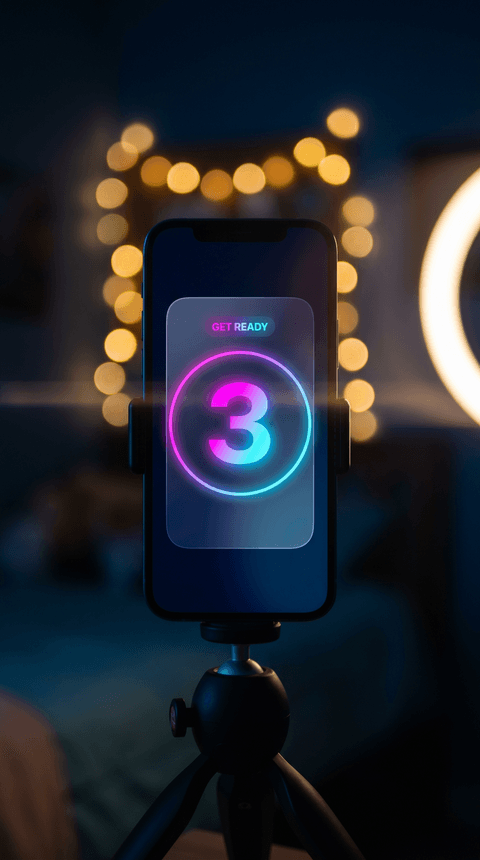 The Tutati countdown before going live: a glowing 3 with 'Get ready' above it