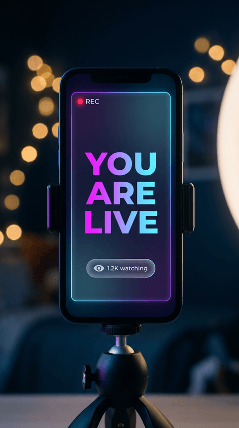 A broadcaster live on Tutati with 'You're live' on screen and viewers watching